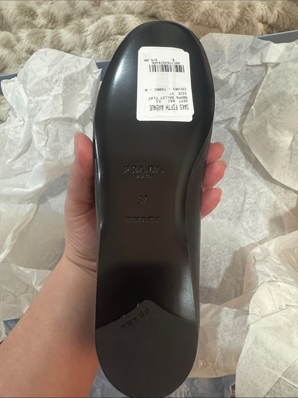 Prada/Calzature Donna/Women’s black leather flats with bows on toe/US 7/NIB! NEW - Picture 9 of 15